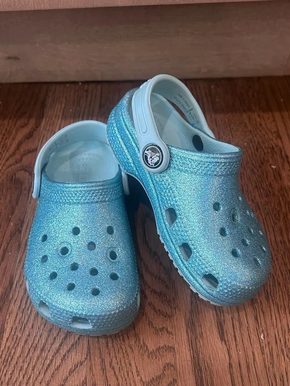 Crocs Classic Glitter Clog Ice Blue Sparkle Shoes Toddler Kids Size C8 Slip On